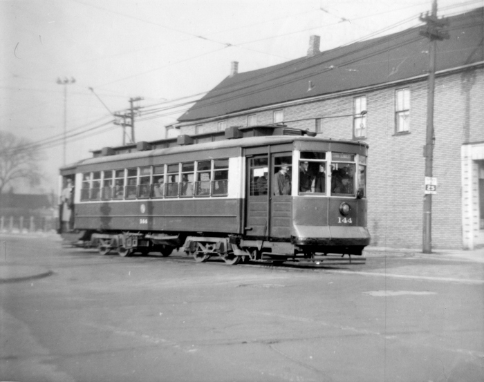 #144 at the intersection of 81st and Vincennes, on the 12-29-57 fantrip (Author's collection)