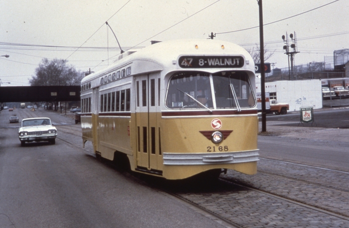 SEPTA PCC 2168 in Philadelphia service on the #47 line in 1973. (Author's collection)