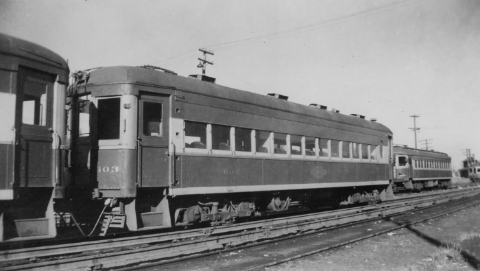 The 129-144 series were not the only ones that had their ends altered to fit the Chicago "L" system, with its tight turns. Here is ex-WB&A 38, reconfigured as CA&E 603. (Author's collection)