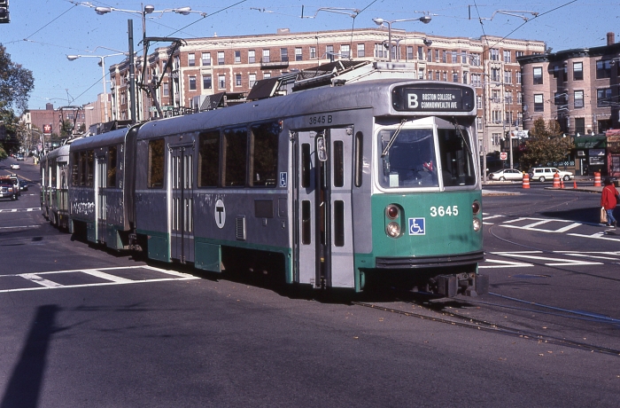 MBTA "Type 7" car 3645 in the 1990s. (Author's collection)