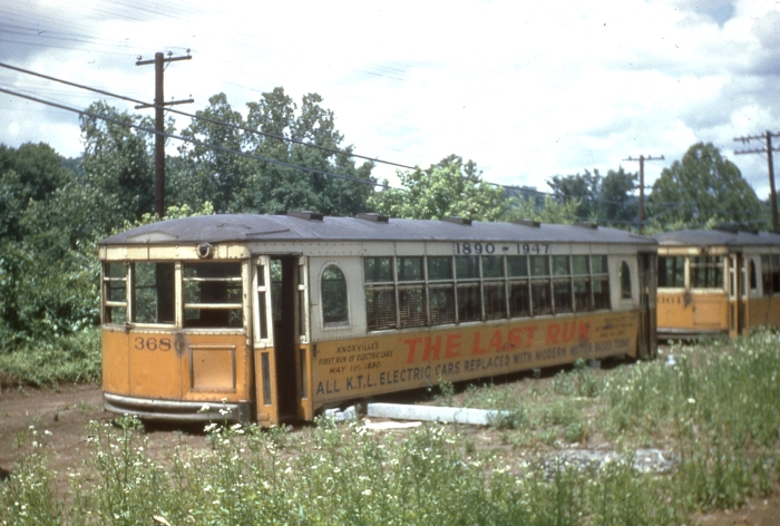 Knoxville trolleys abandoned in a field after the last run in 1947. (Author's collection)