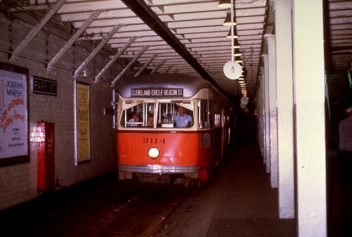 MBTA PCC 3114 in the subway in 1969. (Author's collection)