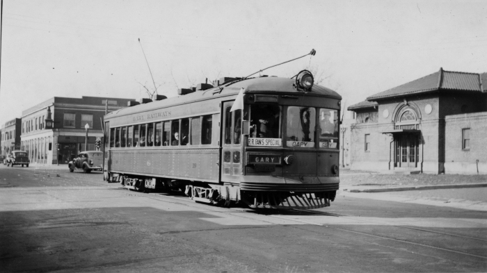 Gary Railways car 19 at Indiana Harbor on an early CERA fantrip (March 19, 1939). Regular service here had ended the day before. Notice no CERA drumhead, however. (C. Edw. Hedstrom photo, Author's collection)