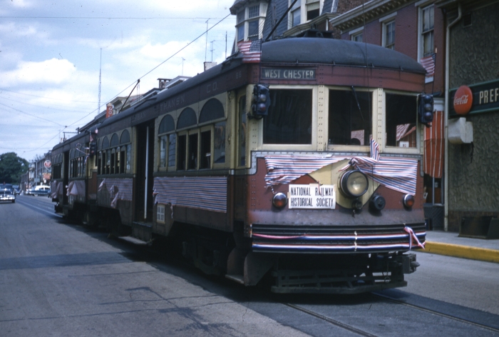 PST 66 and 76 on an NRHS fantrip in West Chester on June 6, 1954, two days after the end of regular service.