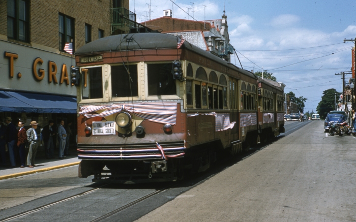 PST 66 and 76 on an NRHS fantrip in West Chester on June 6, 1954, two days after regular service ended.
