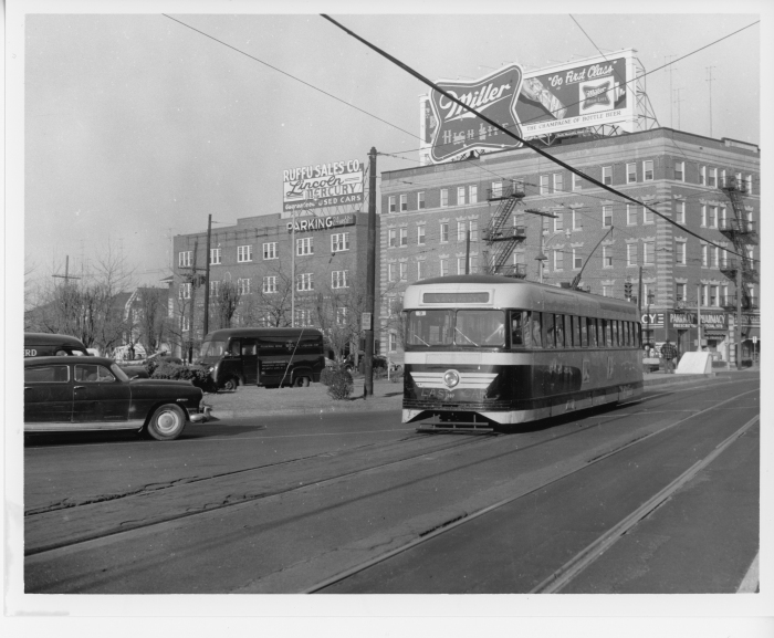 Atlantic City Transportation Company Brilliner 207 southbound on Atlantic Avenue on December 28, 1955, the last day of service. (David H. Cope photo)