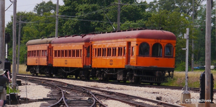 IT three-car train 277-518-234 running in the "Trolley Pageant" at the Illinois Railway Museum on July 6, 2013. (David Sadowski Photo - CERA Archives)