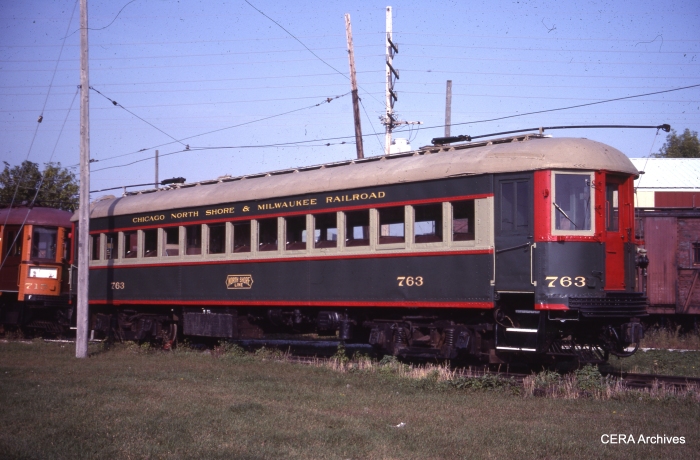 CNS&M 763 in Mukwonago, Wisconsin on October 1, 1983. This car was sold to the Illinois Railway Museum in 1988. (Photo by Mike Sosalla)
