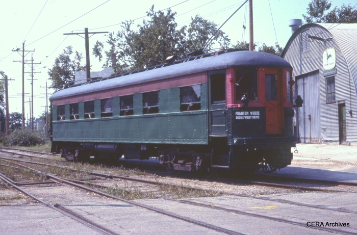 CNS&M 411 at the East Troy Trolley Museum in November 1976. It was built by Cincinnati Car Co. in 1924 as an observation trailer car, later converted to coach. From 1964-74 it was owned by the Trolley Museum of NY. In 1974 it was sold to the The Wisconsin Electric Railway Historical Society, and then in turn to the Escanaba & Lake Superior RR in Wells, MI in 1984, where it remains today. (Photographer unknown)