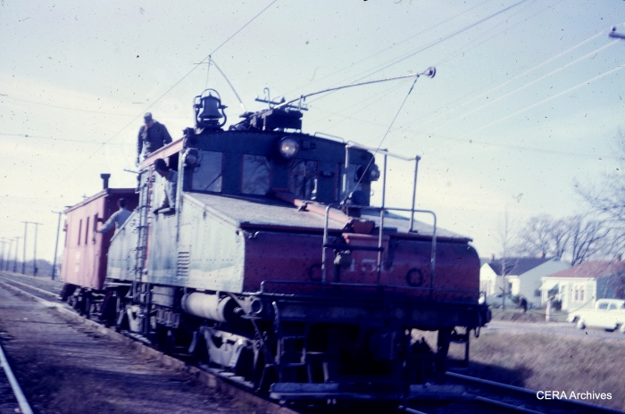 North Shore Line loco 456 and caboose in November 1962. (Photographer unknown)