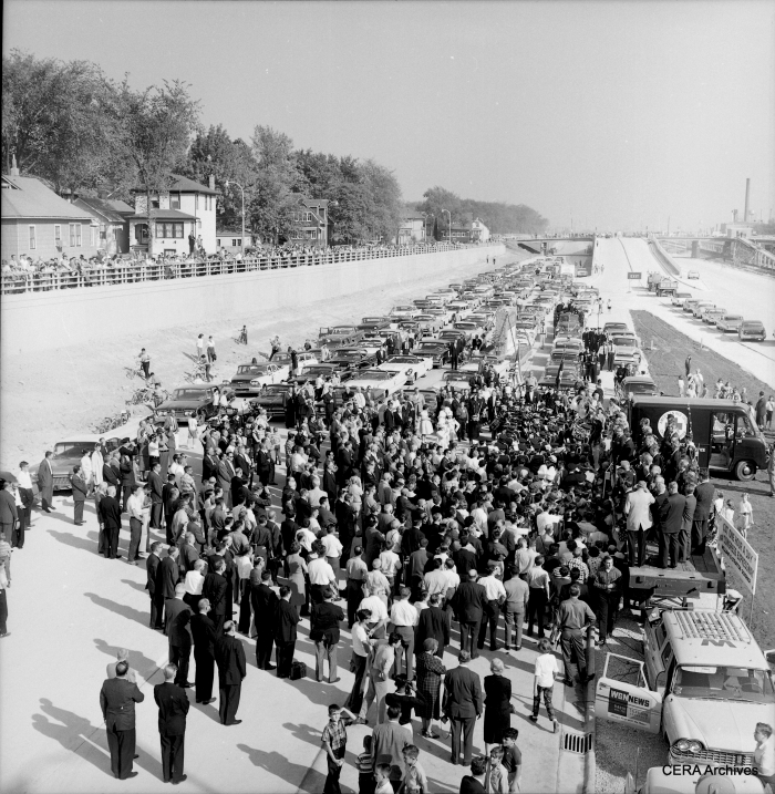 October 12, 1960: "Looking down from overpass at formal opening of Congress Expressway." (Photo by Zack)