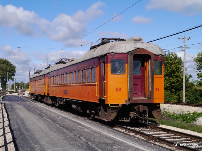The South Shore cars are rarely operated at IRM since they use pantographs. The overhead is designed for poles, not pans. (Photo by David Sadowski)