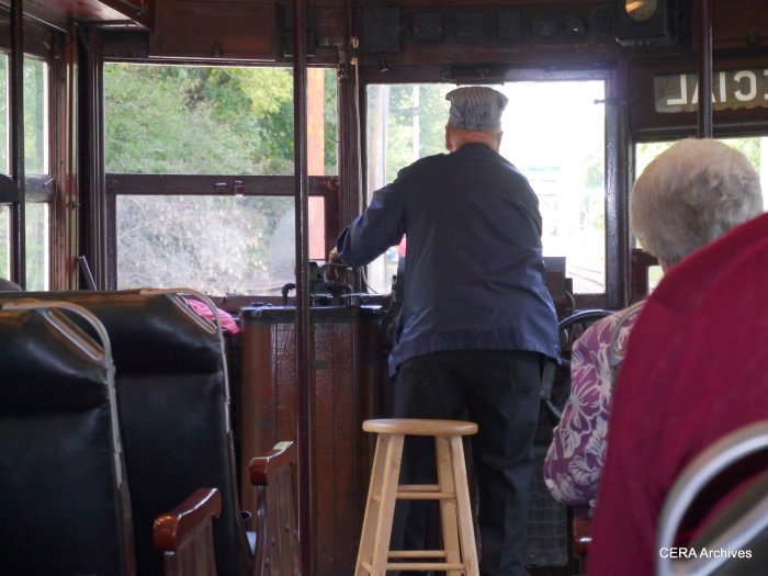At the helm of car 304, which ran on the AE&FR from 1924 to 1935. (Photo by David Sadowski)