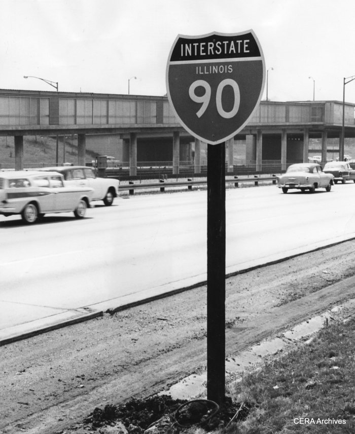 June 5, 1959 - "New sign on the Congress Street expressway on the west bound side." (Photo by Luther Joseph) The Congress (now Eisenhower) expressway was planned before the Interstate Highway System, but eventually became part of it.