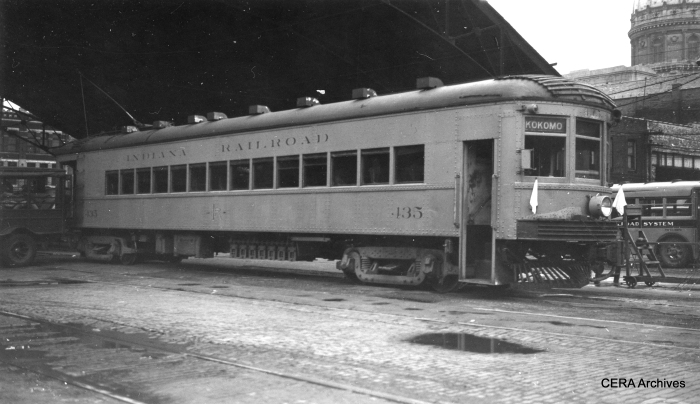 September 10, 1938 - Indiana Railroad car 435 in Indianapolis. "Last car north (to Kokomo), 3:15 pm Last day." (Photo by George Krambles)