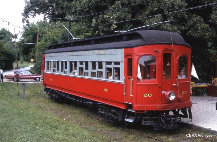 CA&E 20 at the Fox River Trolley Museum in August 1976. (Photographer unknown)