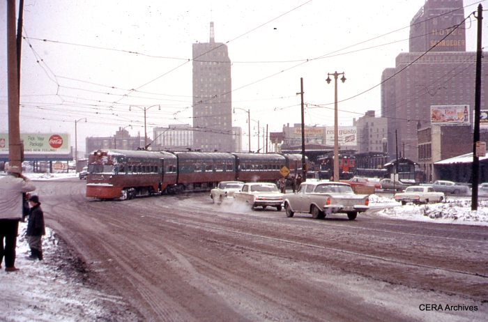 CNS&M Electroliner on January 20, 1963 in Milwaukee, during the last full day of operation. (Photographer unknown)