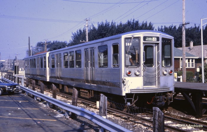 Mystery Photo #4 - CTA 2200s in September 1973. "This is the 50th St. station on the Douglas Park Line. The old station building was moved to the Illinois Railway Museum where it can be seen today." (Charles L. Tauscher Collection)