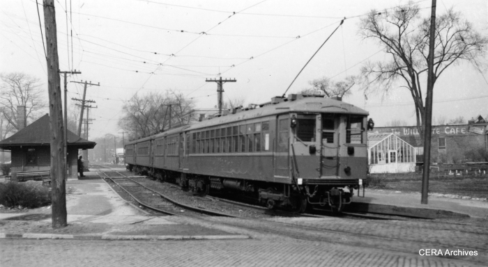 #14 - "Military special at the Wilmette Ave. station in Wilmette on the North Shore Line." (Photographer unknown)