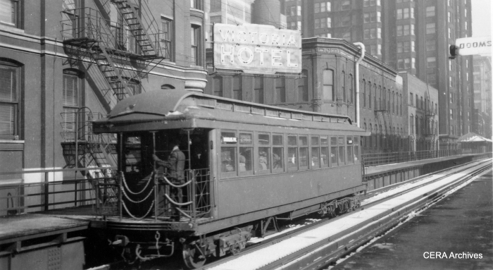 #9 - "LaSalle & Van Buren" Clues include some of the early skyscrapers, the Victoria Hotel, and the continuous platform. (Photographer unknown)