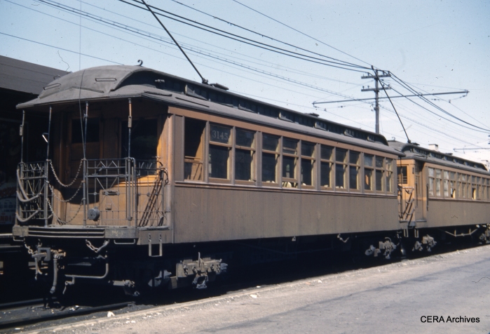 Wooden "L" car 3145 at Marion and Lake in August 1951. (Photographer Unknown)