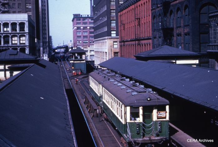 CTA Lake St. 4000s (led by 4442) circle the Loop on September 9, 1958. (Unknown Photographer)