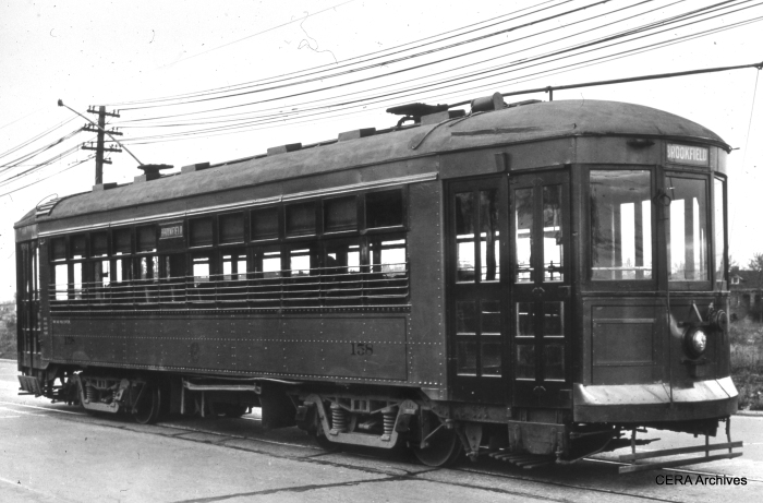Car 158 was built by Cummings Car & Coach in 1927, using trucks, motors, and controls from scrapped 500-series cars. It was junked in 1948. (Photographer Unknown)