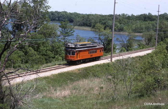 Line Car 1100 at Hicks on May 27, 1988. (Photo by David Sadowski)
