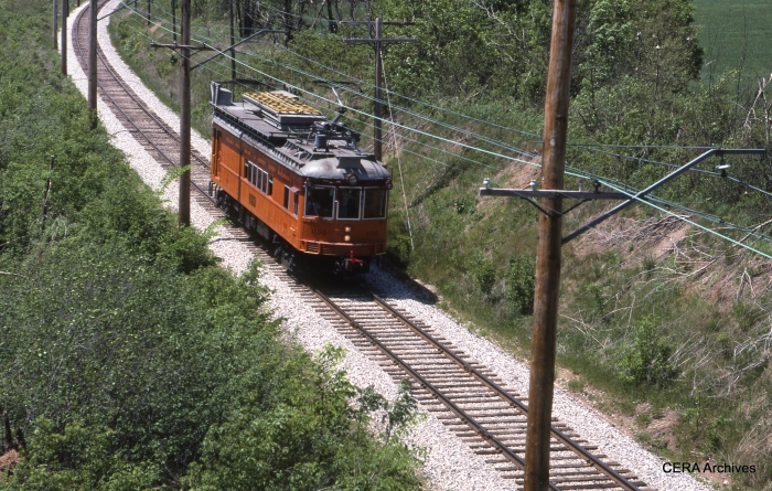 Line Car 1100 at Hicks on May 27, 1988. (Photo by David Sadowski)