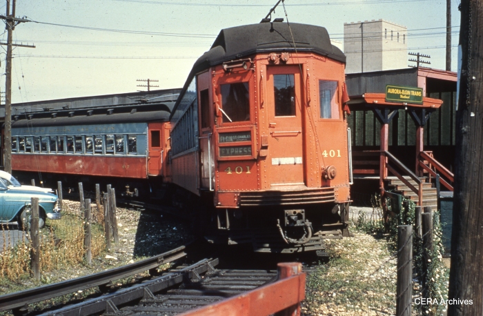 CA&E trains turned around at DesPlaines Avenue on a turnback loop from 1953-57. (Photo by W. Fred Stone)