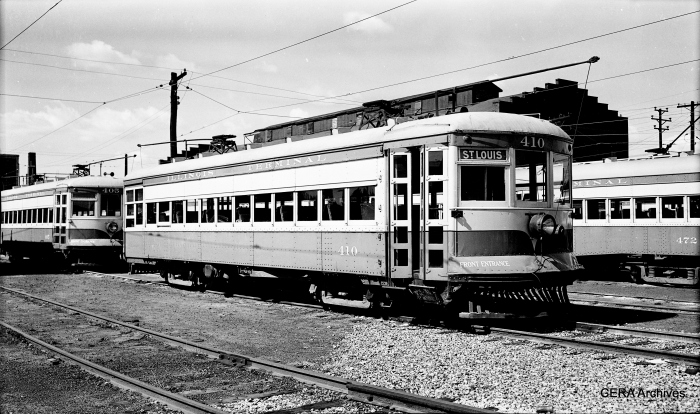 IT streetcar 410, built by St Louis Car Co. in 1924 as order #1324, a sister car to 415, now preserved at the Illinois Railway Museum. (Photographer unknown - CERA Archives)