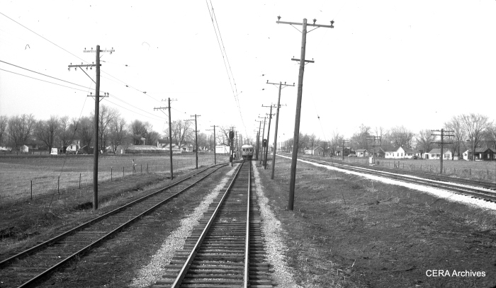 A passing siding along the IT interurban right-of-way. (Photographer unknown - CERA Archives)