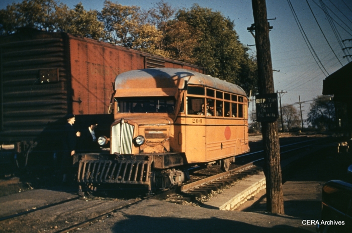 IT Railbus 206 in Alton-Grafton service in November 1952. It was built by White in 1939 and has a Mack engine. It is now preserved at the Museum of Transportation in St. Louis. (Photographer unknown - CERA Archives)