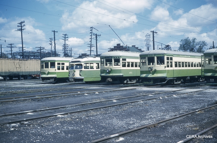 Cars 415-450-471-404-405 at Granite City on September 4, 1953. (Photographer unknown - CERA Archives)