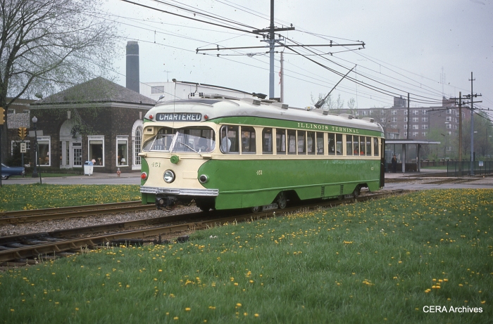 IT 451 in charter service on the Shaker Heights Rapid Transit in May 1976. (Photographer unknown - CERA Archives)