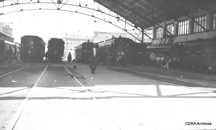 The Indianapolis Traction Terminal train shed, before most of the tracks were paved for use by buses. (Photographer unknown - CERA Archives)