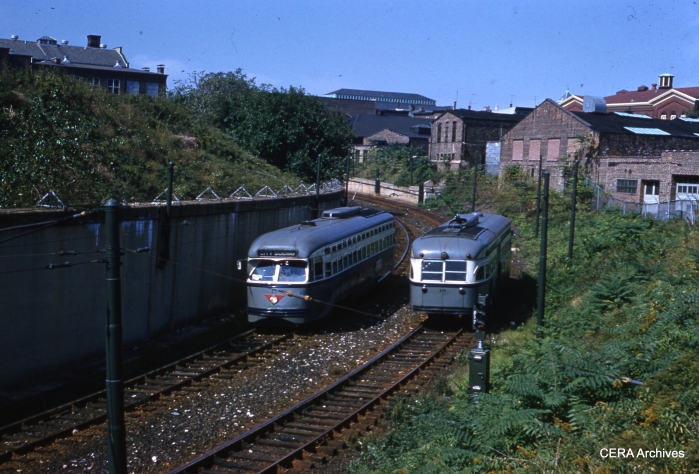 Cars 17 and 18 pass at the subway portal on September 25, 1960. (Photographer Unknown - CERA Archives)