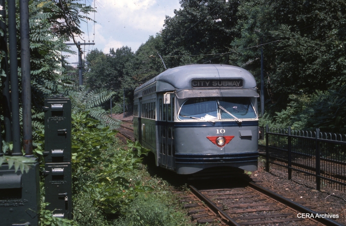 PCC 10 at Heller Parkway on July 22, 1975. (William J. Madden Photo - CERA Archives)
