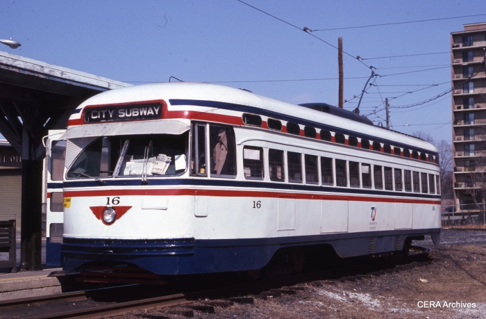 Car 16 at Franklin Avenue on March 9, 1980. (Photographer Unknown - CERA Archives)
