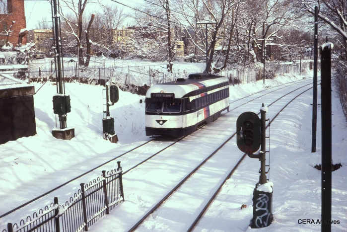 PCC 9 in the snow at Davenport Station in August 1992. (Photographer Unknown - CERA Archives)