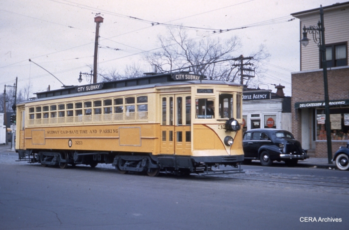 Car 3213 on September 9, 1945, during the years when the Newark City Subway still connected to surface streetcar routes. (Photographer Unknown - CERA Archives)