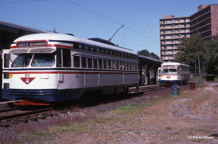 PCCs 21 and 22 at Franklin Avenue on October 9, 1978. (Photographer Unknown - CERA Archives)