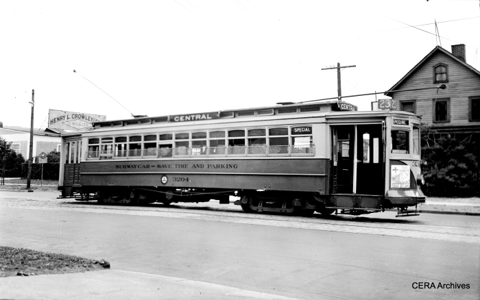 Subway-surface car 3204 on Route 23 in the late 1940s. (Photographer Unknown - CERA Archives)