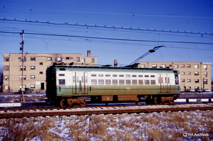 CTA single car unit 29 is northbound approaching Dempster on February 3, 1968. (Stephen M. Scalzo Photo - CERA Archives)