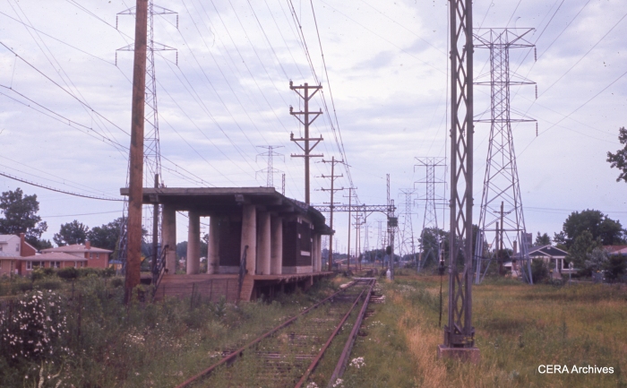 Another view of the derelict North Shore right-of-way at Crawford Avenue in July 1963. This station and some others were removed within a few months of the Swift's opening. (CERA Archives)