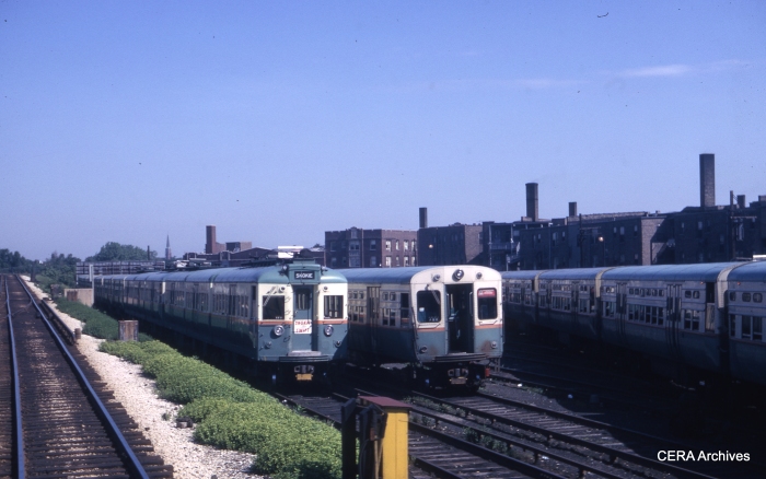 A Swift "artic" shares space in Howard yard with 6000s on June 20, 1966. (CERA Archives)