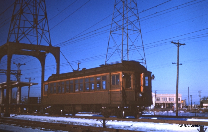 Rapid transit service on the Niles Center branch ran from March 28, 1925 to March 27, 1948, before being replaced by the CTA 97 bus. Here, a southbound car leaves Dempster in this winter view. (CERA Archives)