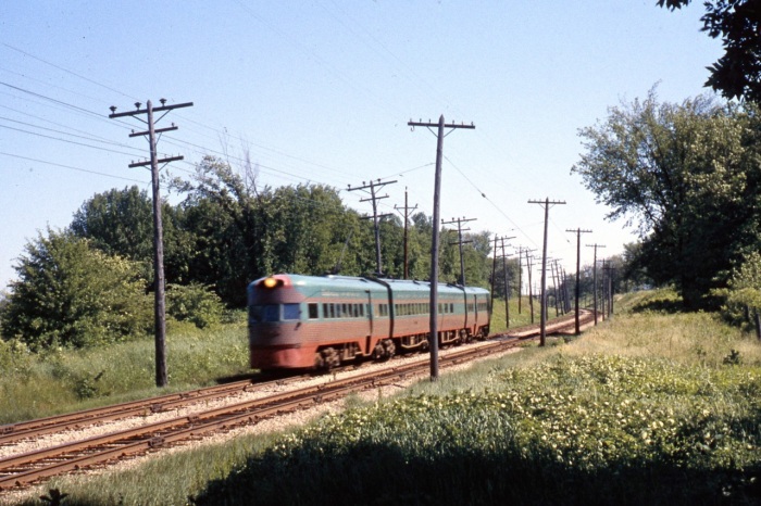 Electroliner Train #805 (801-802) NB College Avenue 12 Jun 1962 - Tom Sharratt photo (some blur, but that reflects the speed of the train . . . at least I like to think so.)