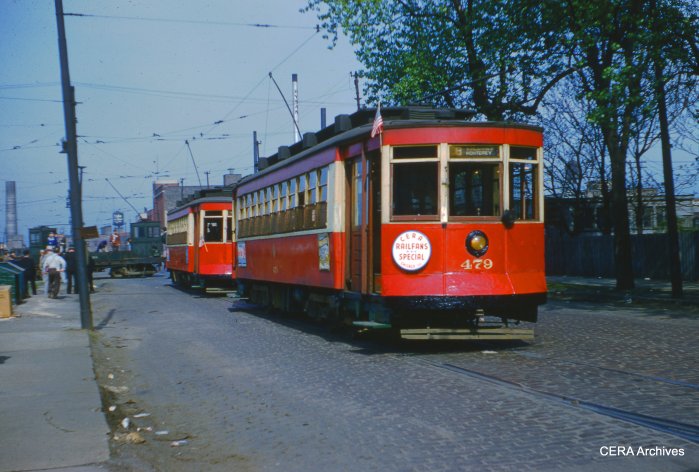 CTA Red Pullmans 479 and 473 on the May 16, 1954 farewell fantrip. (CERA Archives)