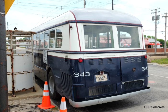 A rear view of the 1944 Ford bus.